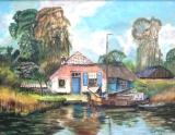 Boerderij met hooiberg en boot