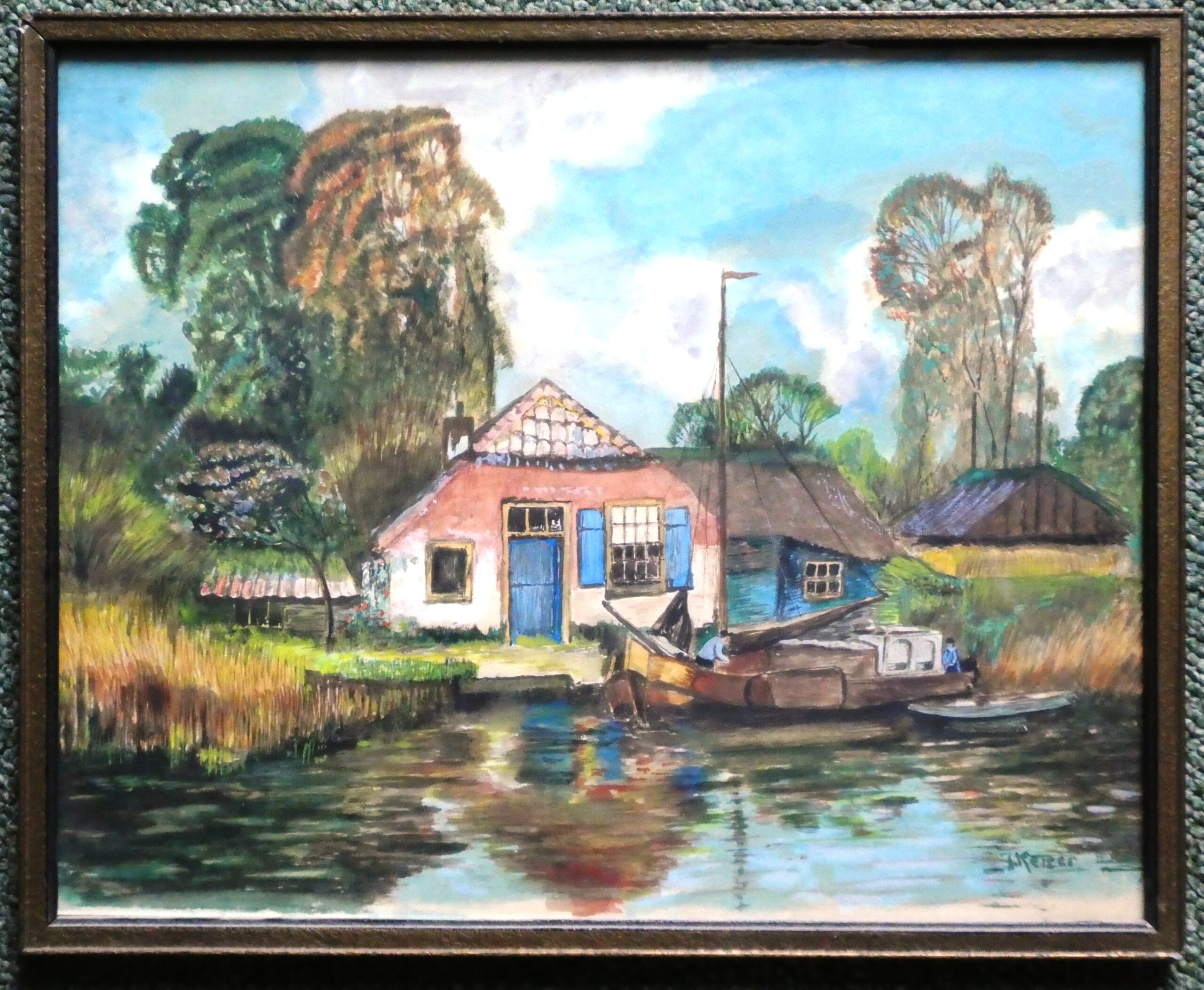Boerderij met hooiberg en boot    €20,-