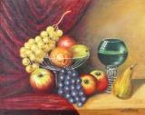 Stilleven met fruit en glas
