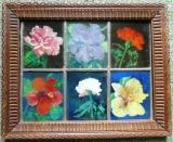 Zes bloemen op glas in lood