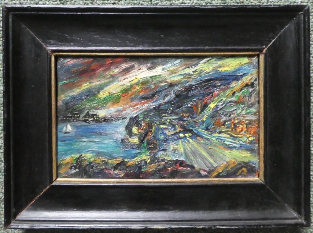 Modern landschap met zeilbootje  €10,-